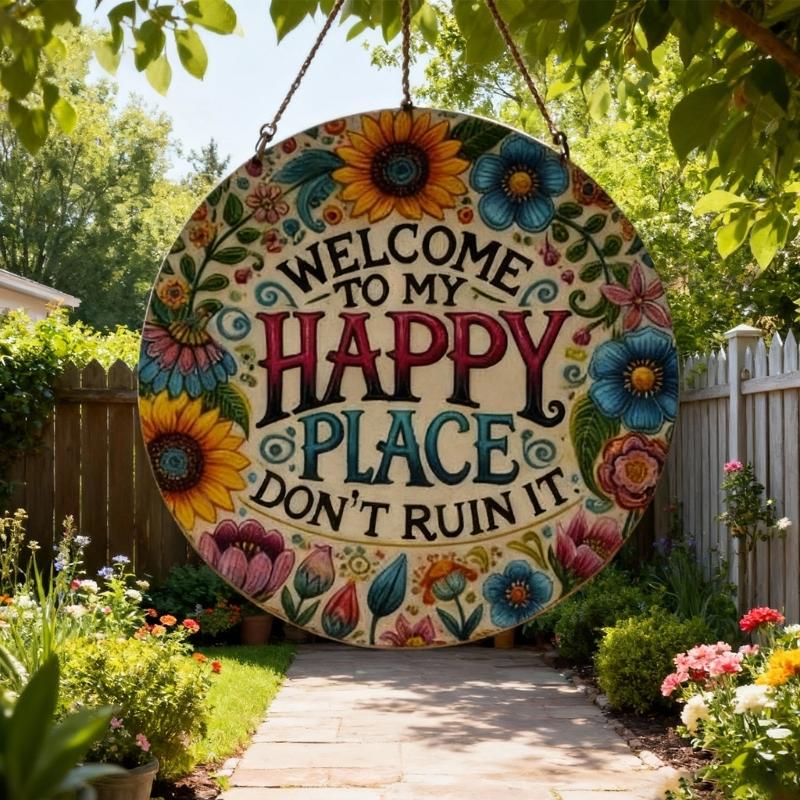 Welcome to Happy Place Don't Ruin It Wall Signs Welcome Sign for Front Door Wooden Wall Signs for Office Home Decors