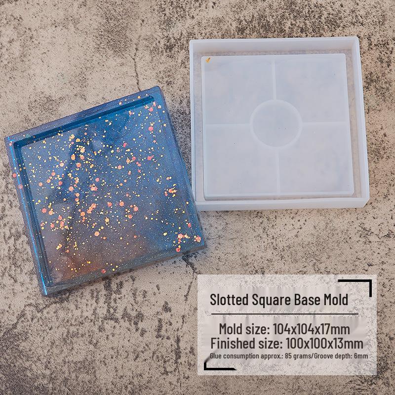 DIY Kristall Epoxid Quadratisch, Rund und Sechseckig Untersetzer Form Set mit Rillenbasis und Ausstellungsständer