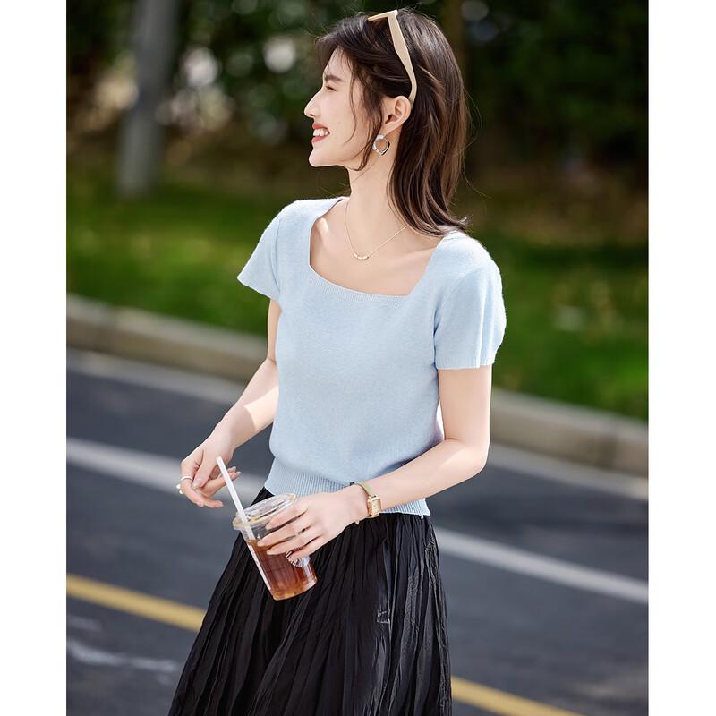 Damen Stricktop mit quadratischem Ausschnitt und kurzen Ärmeln