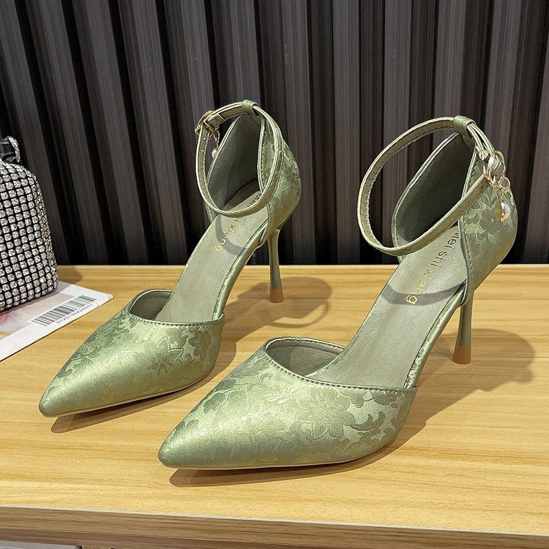 Medium Embroidery Hollow High Heel Printed High Heels Women's Stiletto Summer New Versatile Sandals Women