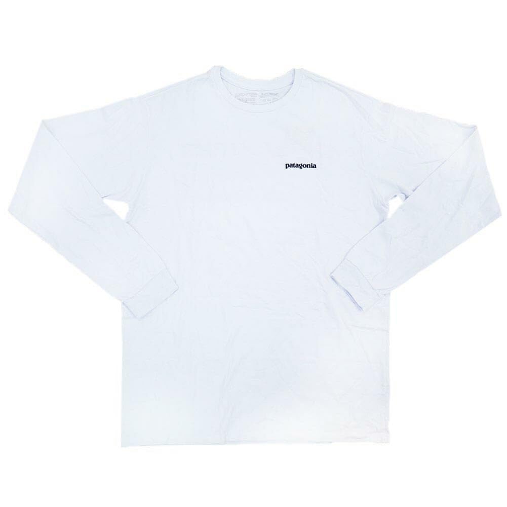 Patagonia Logo Responsibility Size 38518 Men's Long-Sleeved P-6 T-Shirt, White, Small,