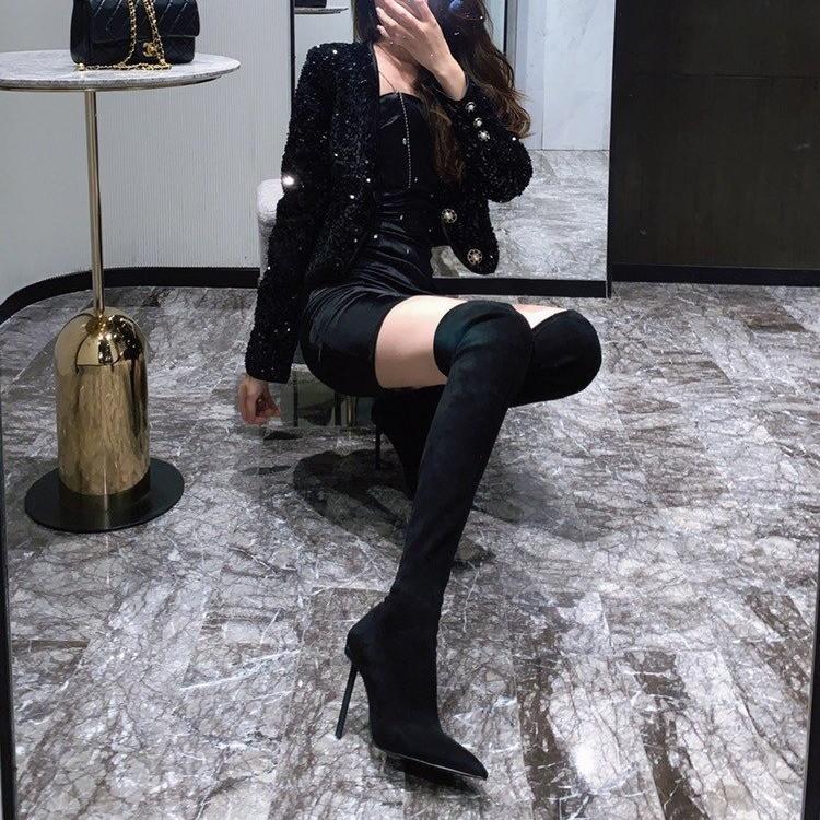 Knee over long boots for women in autumn and winter 2026 new style pointed high tube slim heels high heels elastic slim boots