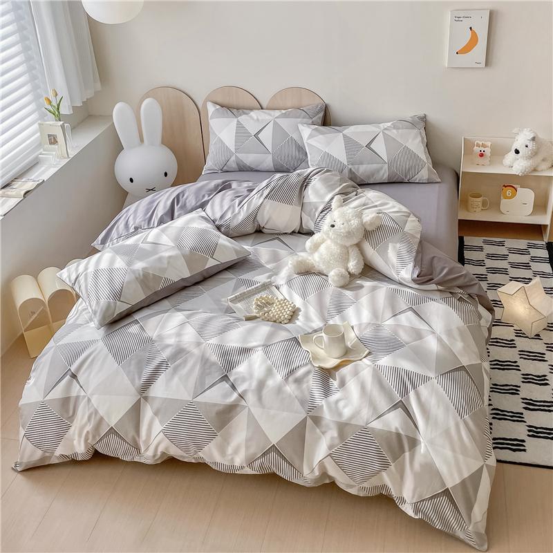 Set Husă Plapumă cu Model Geometric Modern 100% Bumbac Prietenos cu Pielea Husă Plapumă cu 2 Fețe de Pernă Set de Lenjerie de Pat Moale de Lux