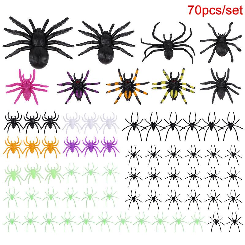 5-70Pcs Plastic Fake Spider Set Kids Trick Prank Toys Halloween Party Home Table Ornaments Indoor Outdoor Spider Web Decoration