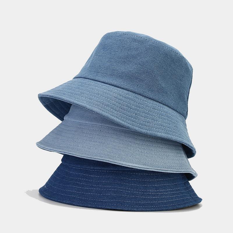 New solid color denim bucket hat women's literary and retro casual basin hat spring travel visor