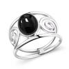 Vintage 925 Sterling Copper Ring Natural Black Onyx Ring Oval Round Stone Retro Fine Zircon Gift Sun Shaped For Women Men