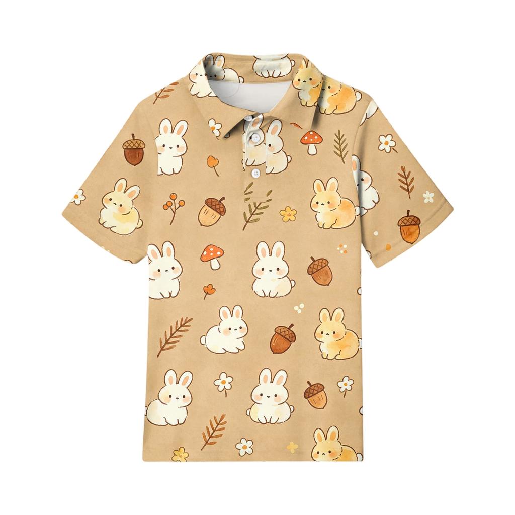 Kids Casual Short Sleeve Polo Shirt Animal Pattern Tee Soft Lightweight Cotton Blend Top for Boys and Girls Summer Wear