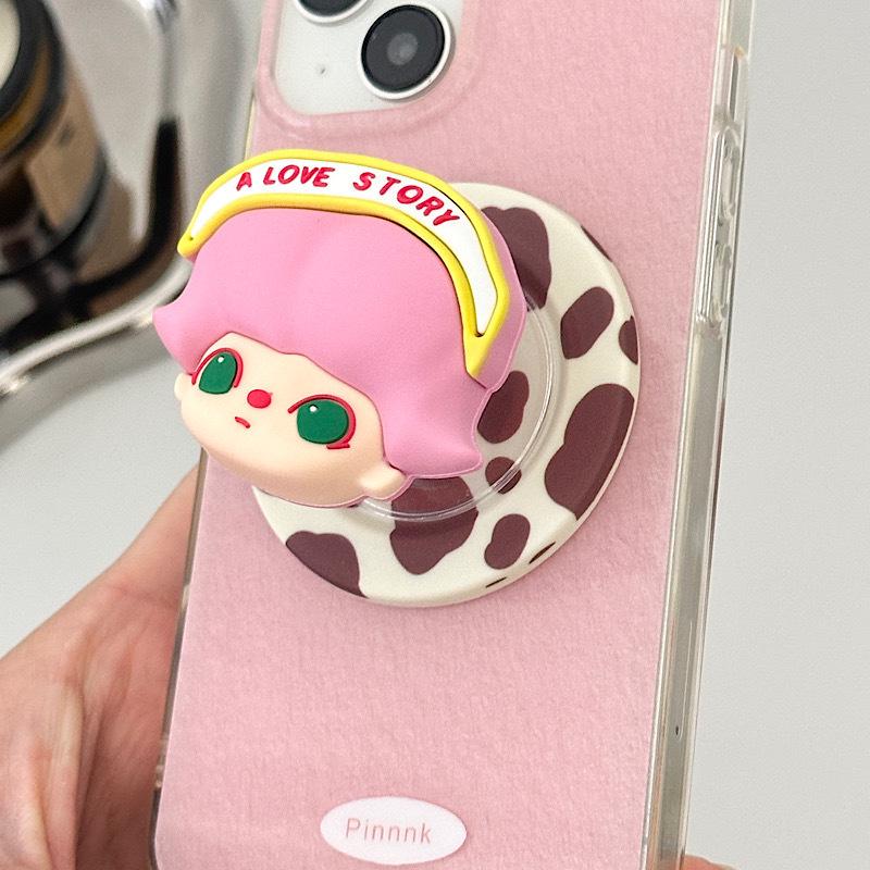 3D Cartoon Doll Magnetic Phone Stand with Strong Suction for MagSafe Phones - Desktop Accessory for Men & Women.