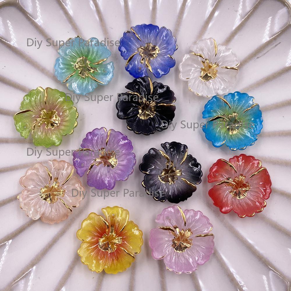 10PCS Mixed 24/31mm Resin Colorful Flower Christmas Decor 1 Hole Flat Back Rhinestone Figurines Art DIY Wedding Scrapbook Crafts