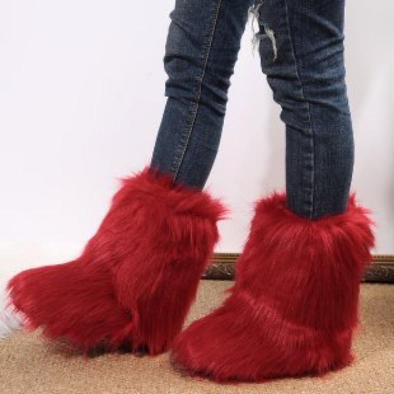 Women's Mid-calf Large Size Thick Sole Winter Warm Fur Fur Snow Boots Padded Lined Ankle Boots Non-slip Hiking Sports Cotton Boots