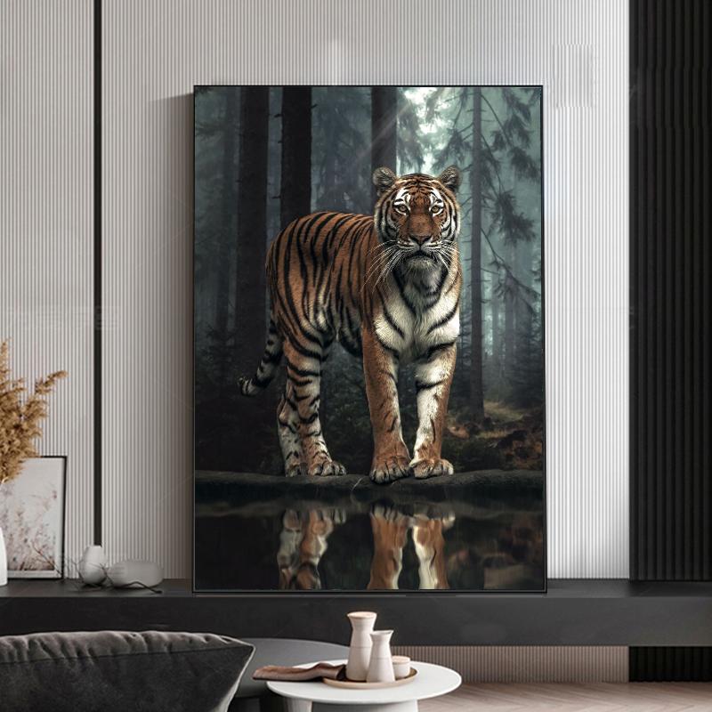 Wild Animal Tiger Forest Landscape Poster Canvas Painting Inspirational Lion Wall Art Prints Picture for Living Room Home Decor No Frame