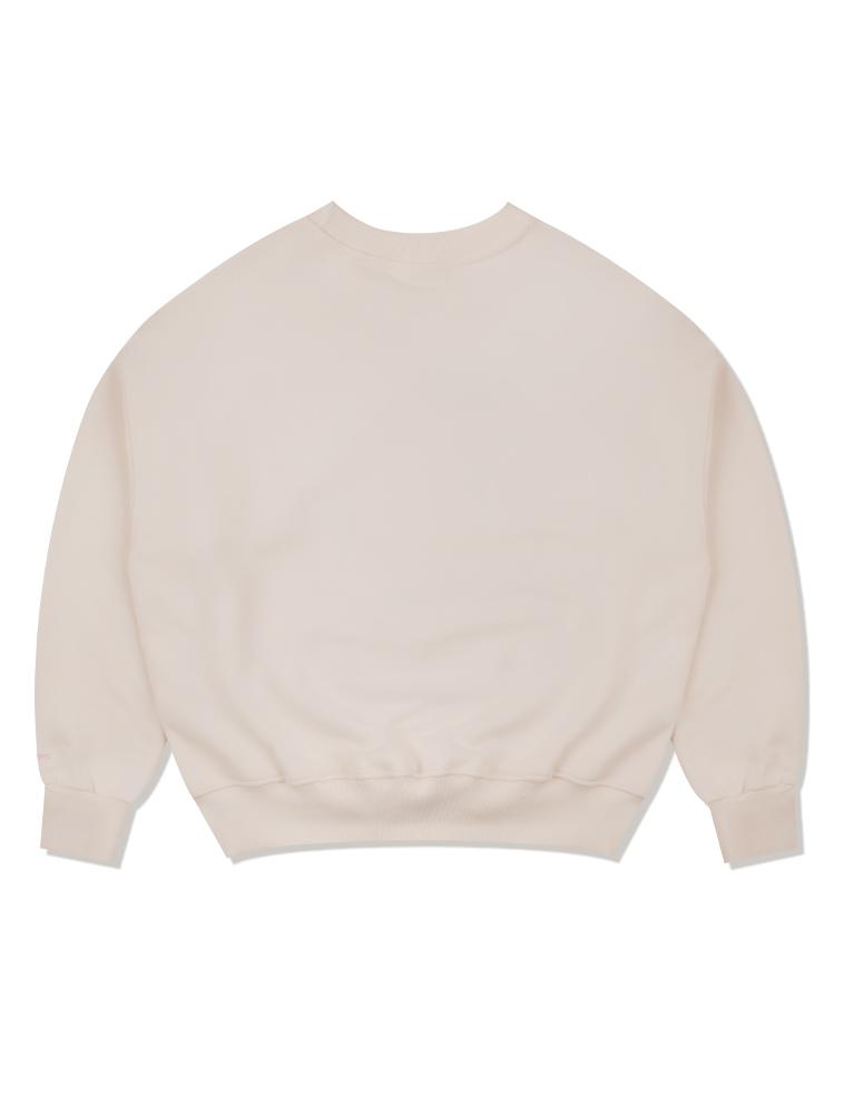 LA MAISON STUDIO Women'S Crop Circle Logo Embossed Bear Friends Heavy Terry Sweatshirt Cream Pink (Fcd3Ts702W)
