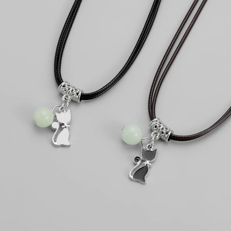 2pcs Heart Cross Cat Pendant Necklace Couple Black Rope Choker Necklace Jewelry