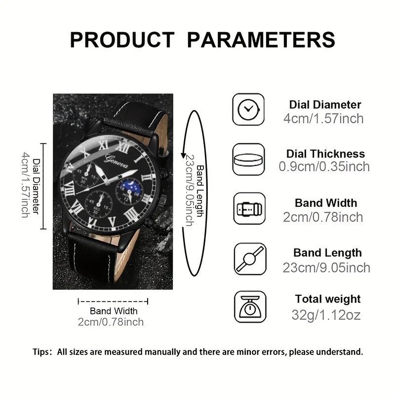 Stylish Men's Quartz Trio Watch Round Case PU Leather Strap Alloy Case Electronic Drive - 3 Piece Combination Watch