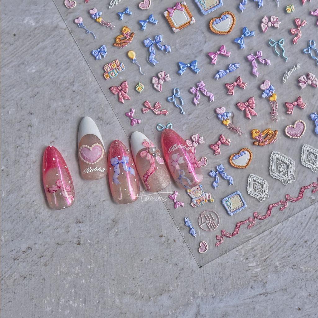 Präglade Färgglada Rosett Nagelklistermärken DIY Gör Kreativa Dekorativa Klistermärken