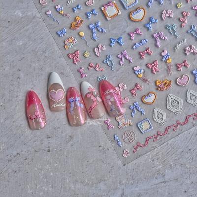 Reliéfní barevné nálepky na nehty s mašličkou DIY vytváření kreativních dekorativních nálepek