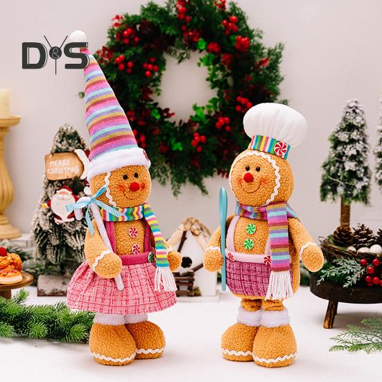 Christmas Gingerbread Doll Ornaments Extendable Leg Plush Doll with Scarf Stuffed Cooking Gingerbread Figure for Christmas Tree Fireplace Decor