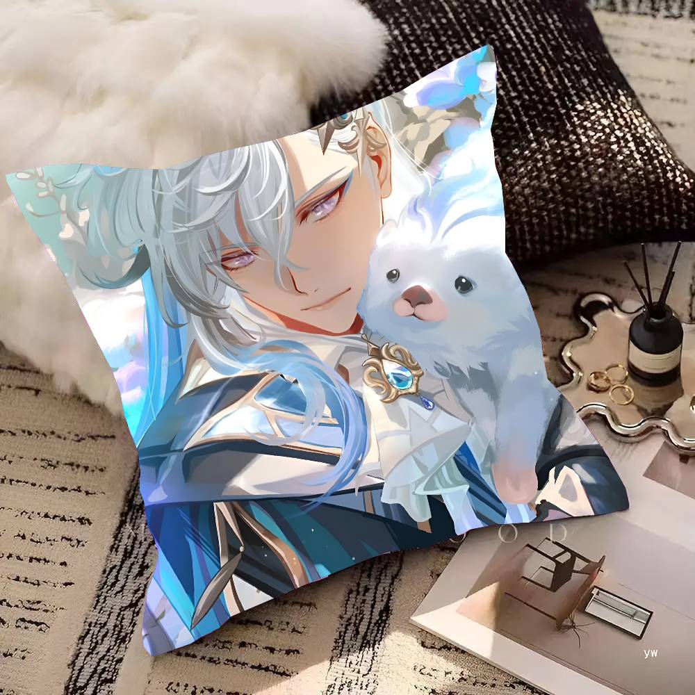 Game Genshin Impact Neuvillette Pillow Case Square Pillow Bedroom Sofa Leisure Comfort Cushion Car Living Room Home Decoration