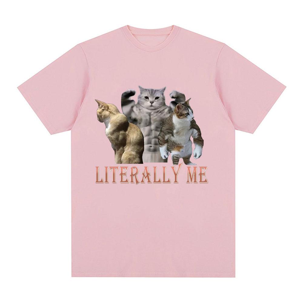 Buff Cats Meme Literally Me T-shirt Fitness Gym Men Fashion Hip Hop Short Sleeve Oversized T-shirts 100% Cotton Casual T Shirts