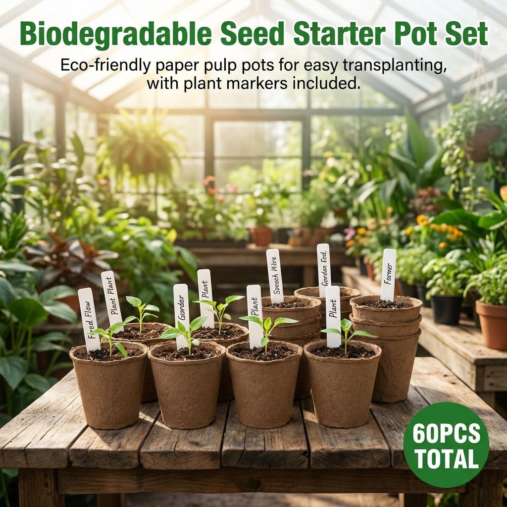 60Pcs 3.1/4Inch Biodegradable Pulp Seedling Pots Starter Trays For Plants Growing