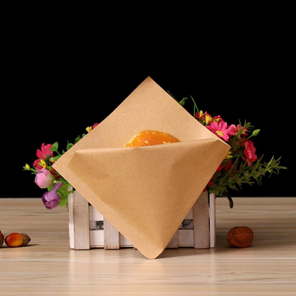 100Pcs Coated Greaseproof Oil Proof Bags Brown Kraft Paper Sandwich Packaging  Food Packing