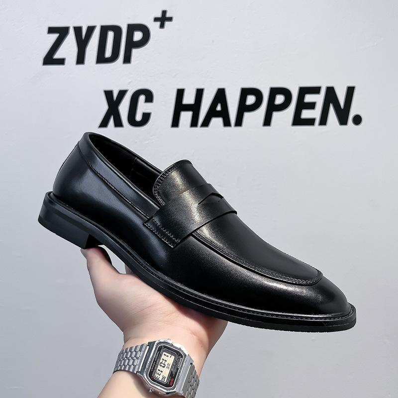 

Новые повседневные дышащие мужские туфли в британском деловом стиле с острым носком и одной педалью, мужские кожаные туфли 24305-A 46 чёрный