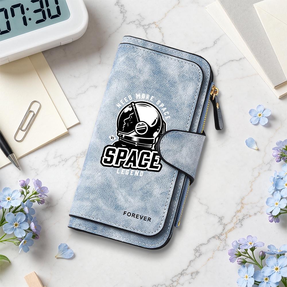 Stylish Space Astronaut Pattern Long Wallet Casual Portable Multi Card Holder Purse