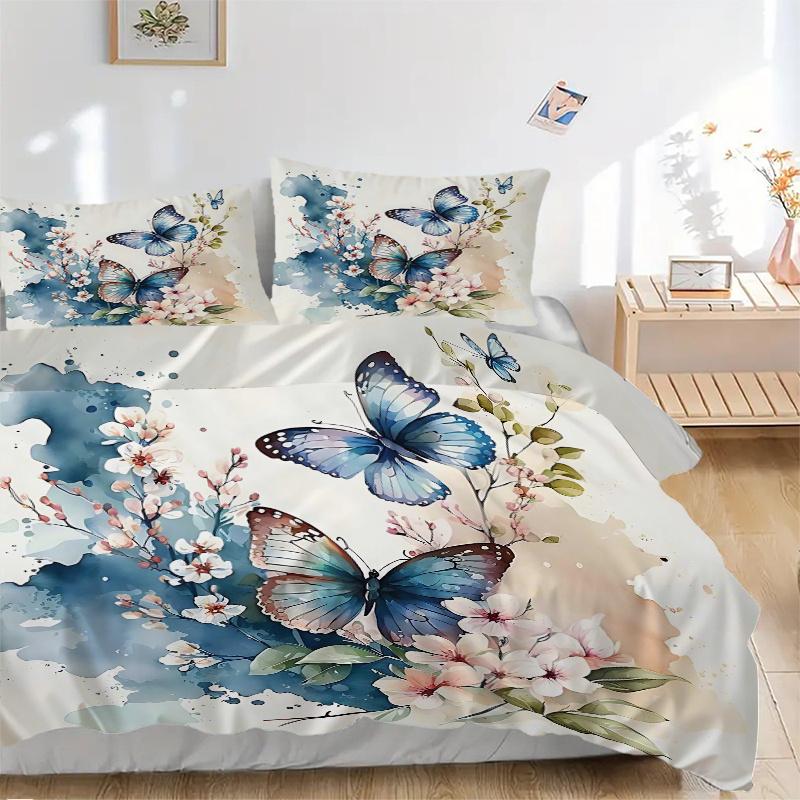 3pcs Butterfly Art Ideas Printed Quilt Set - Soft and Comfortable Quilt Cover for Bedroom, Guest Room and Dormitory Decorative Bedding Set 1