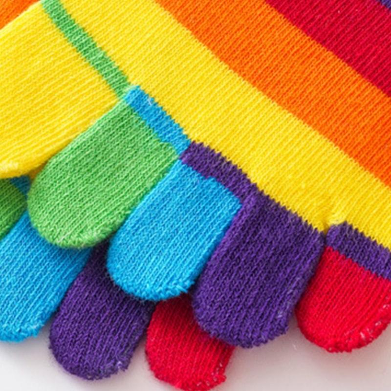 Damen Bunte Regenbogen Gestreifte Zehentrenner Socken Harajuku Winter Herbst Fünf Finger Getrennte Mittelschaft Socken Strumpfwaren Geschenk