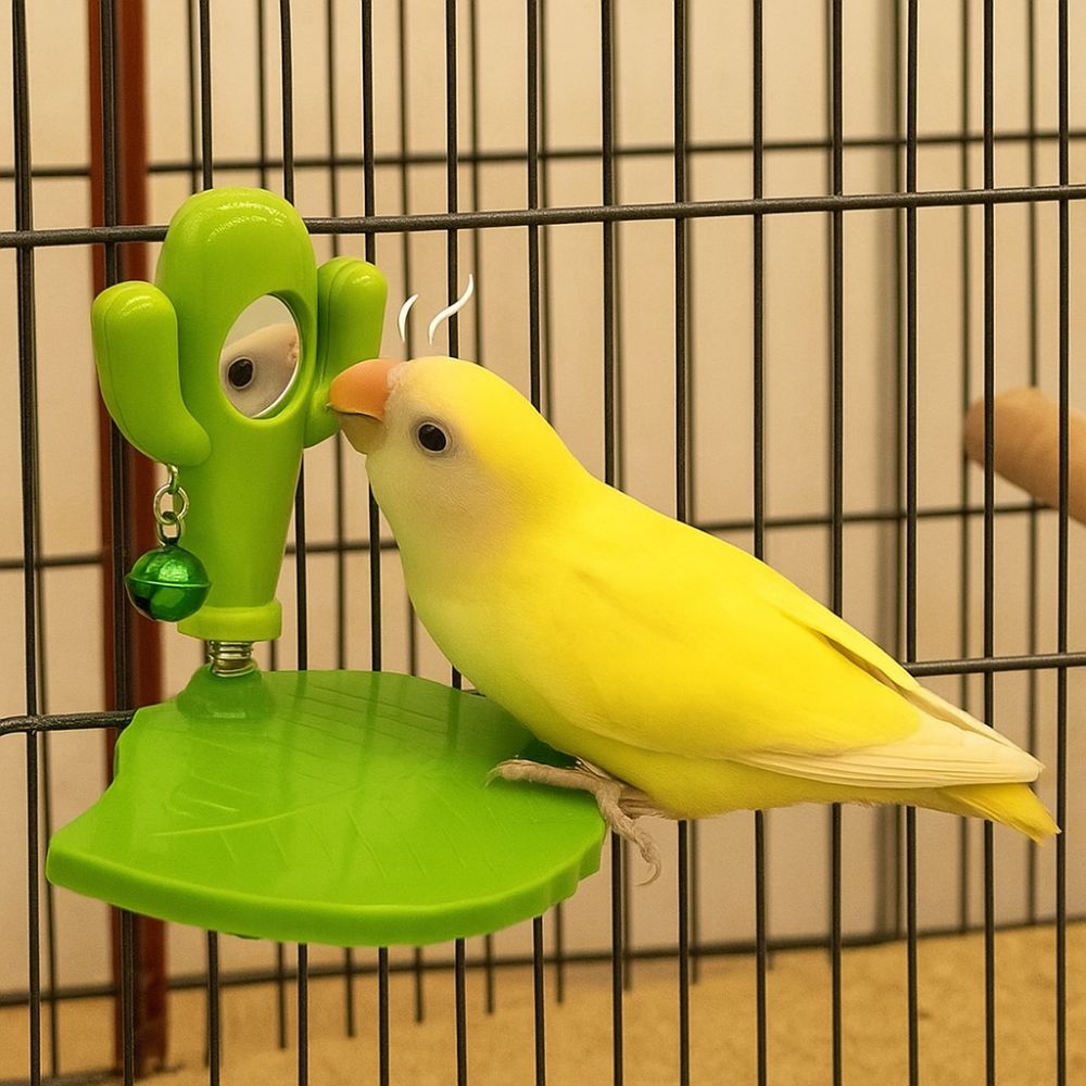 Cactus Bird Perch Stand Leaves Shape Bird Mirror Toy Funny Parrot Play Stands  Play