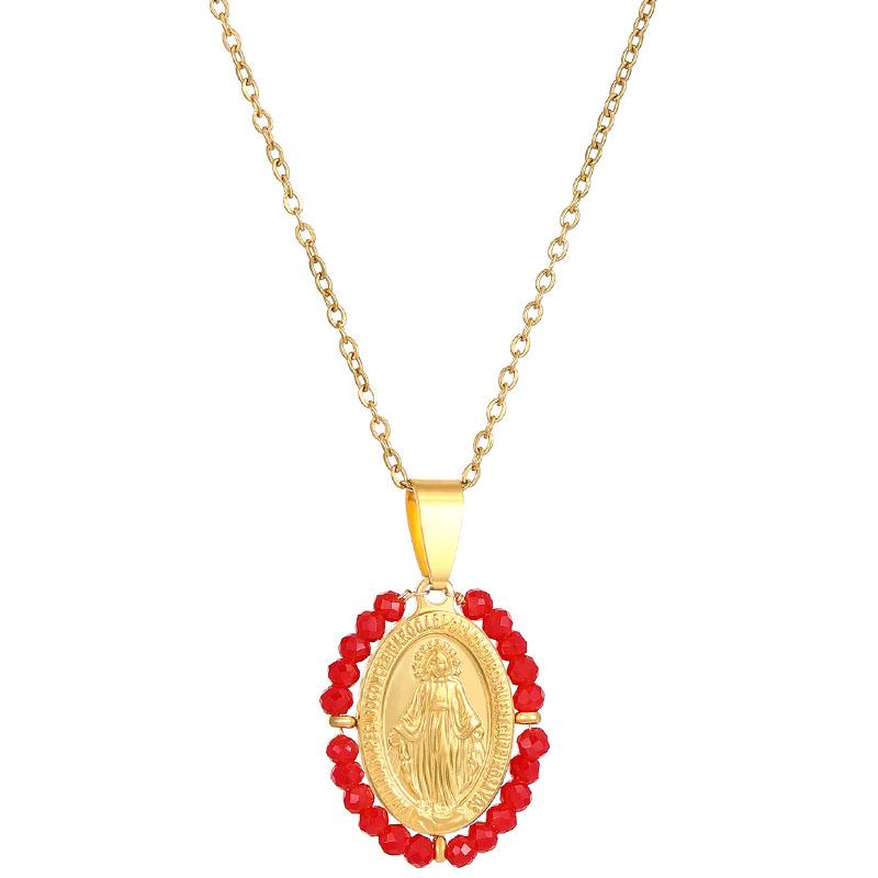 Christian Catholic Accessory Trendy Our Lady Virgin Mary Necklaces Stainless Steel Oval Pendant Neck Chains for Women
