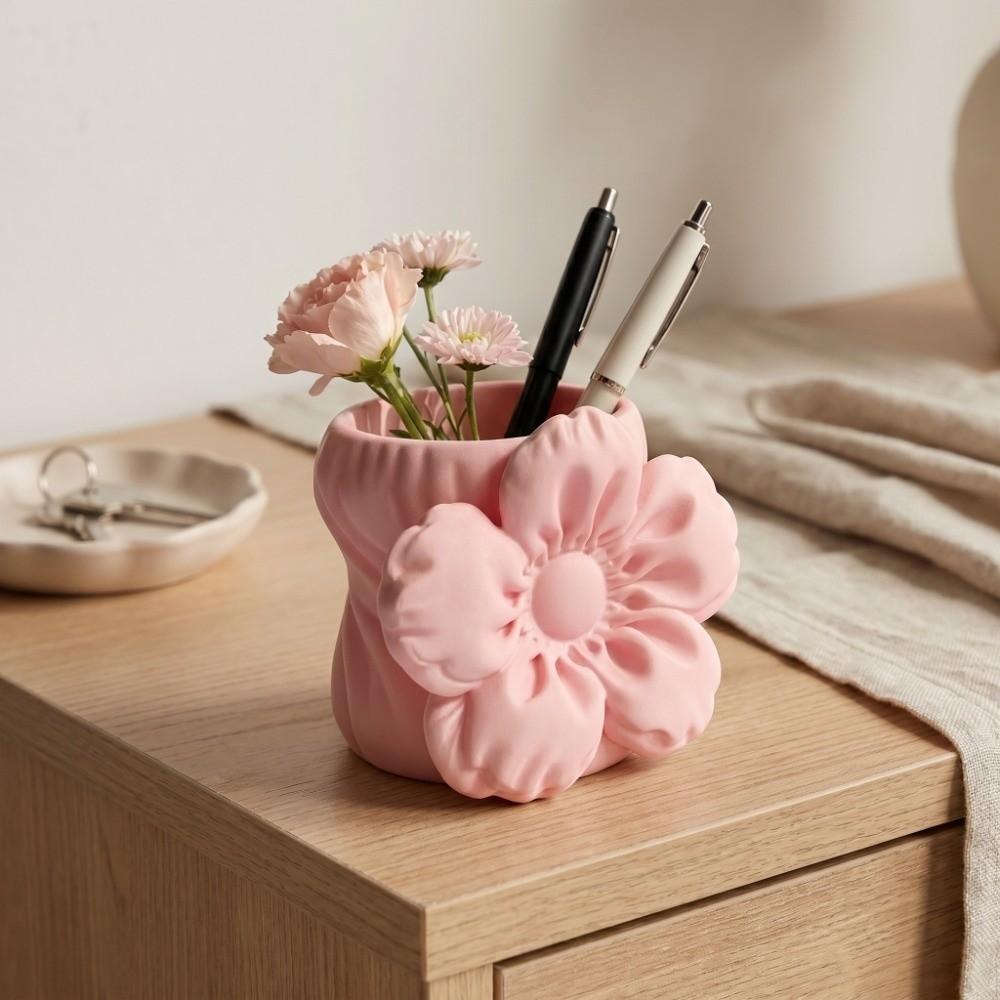 Desktop Organizer Puff Flower Pen Holder Stationery Storage Makeup Brush Bin 3D Printed Pen Stand Pen Container Stable