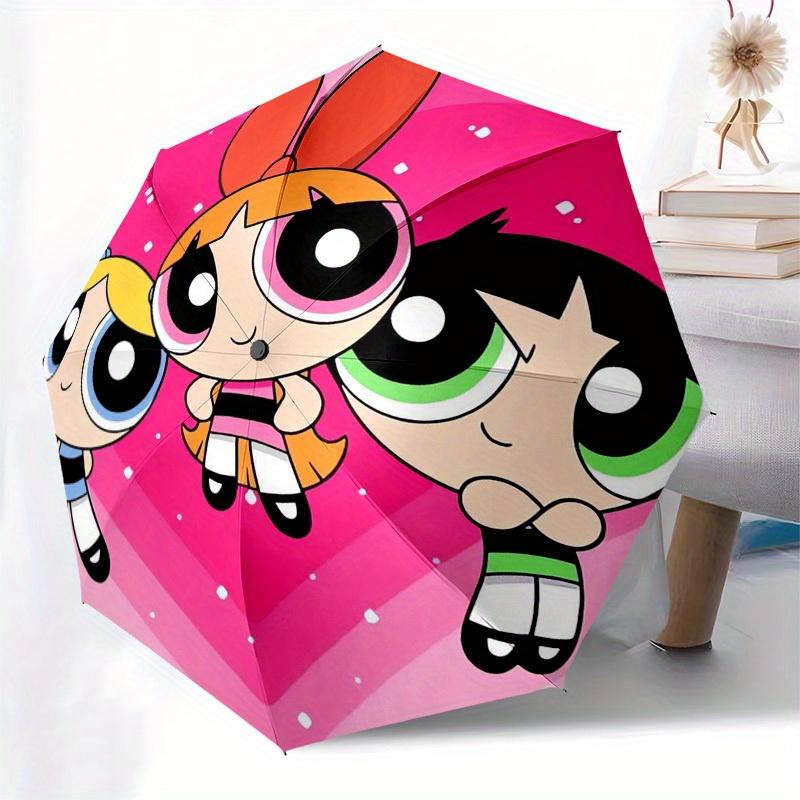 1 Stück Powerpuff Girls, Zeichentrickfiguren-Thema, Hochwertiger Regenschirm, Automatisches Öffnen und Schließen, Multifunktionaler Regenschirm G0811059