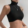 Sleeveless Design Sleeveless Corset Knit Fabric Turtleneck Crop Top Sexy Sexy Slim Vest  For Women