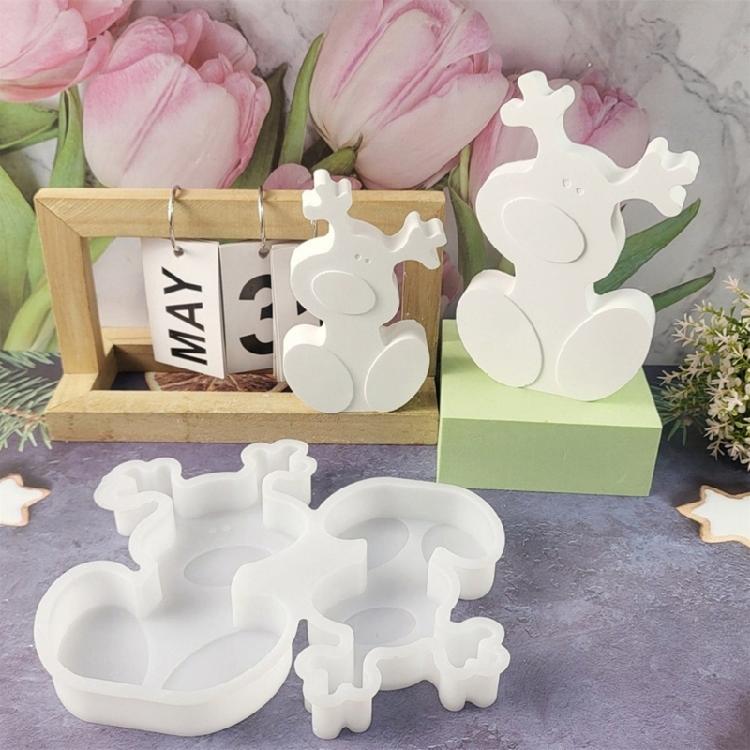 Christmas Elk Figurine Concrete Cement Silicone Molds for Home Decoration, Silicone Epoxy Resin Mould