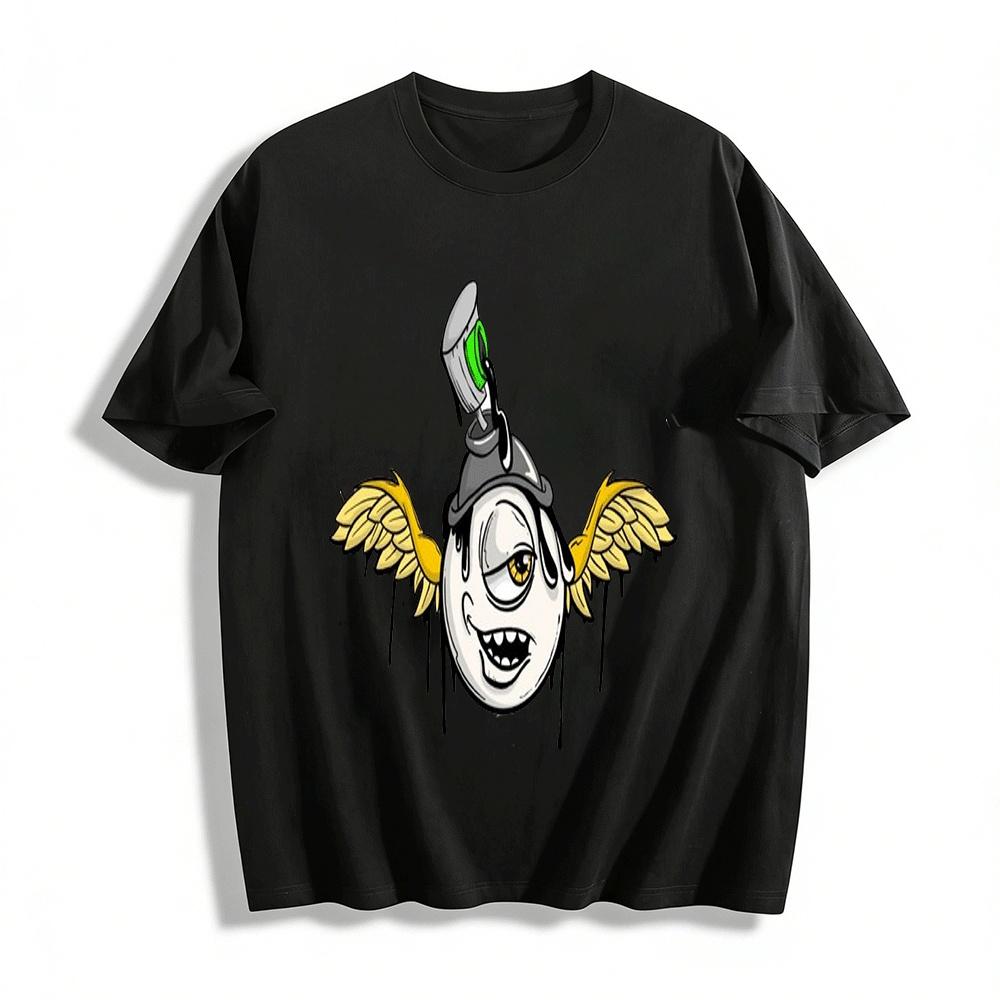 Graffiti Spray Paint Cyclops Angel Print Trendy Casual Tee Pure cotton T-shirt XXS