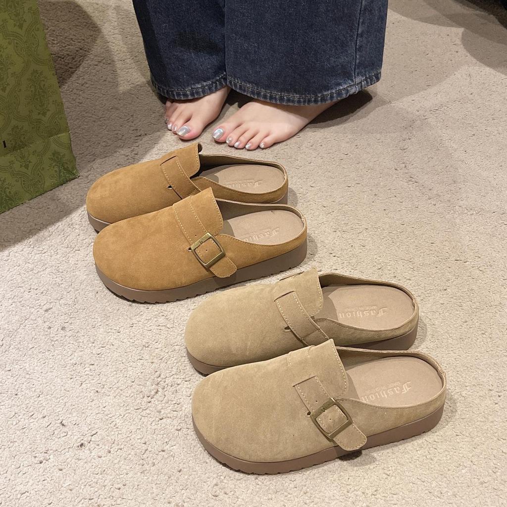 Dames 2025 Lente Retro Gesloten Teen Mule Pantoffels, Zacht & Antislip Dikke Zool Birkenstock-Stijl.