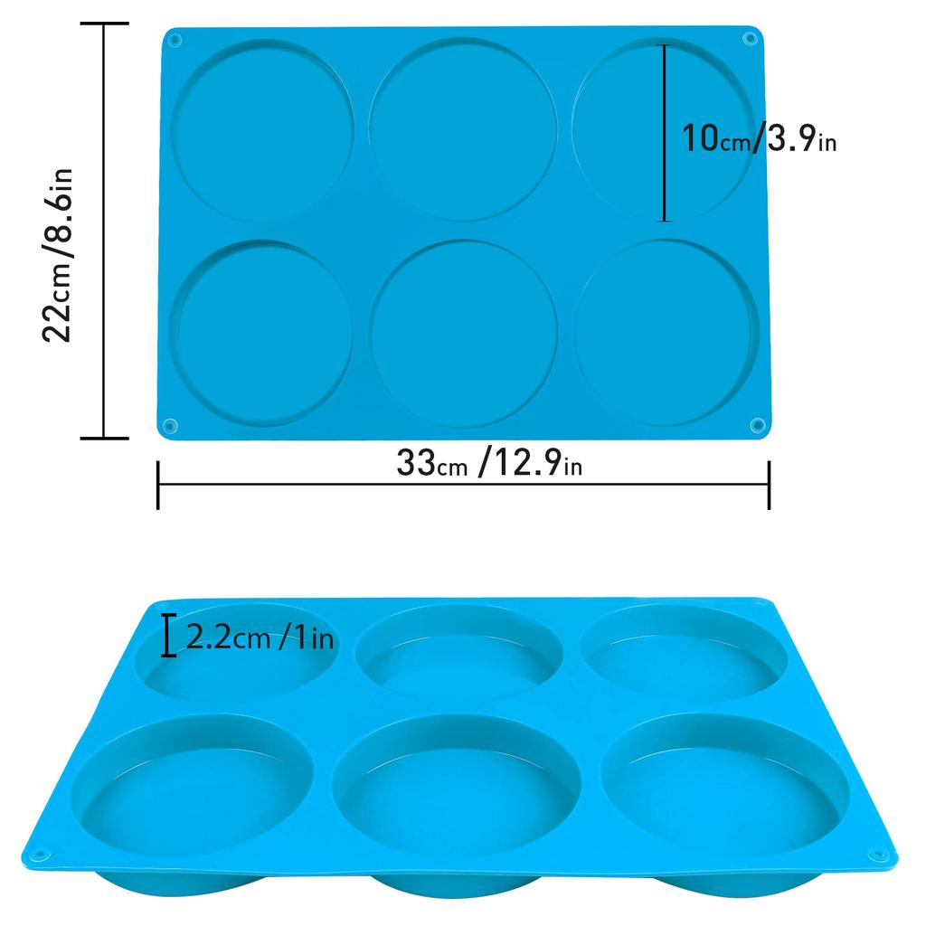 2 6-in -4-inch round silicone baking molds suitable for cream sandwich pie corn bread candy eggs muffins soap etc. Blue