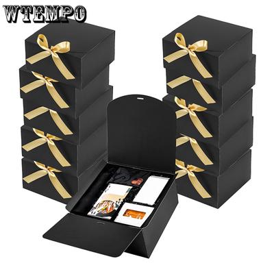 WTEMPO 6PCS 20*20*10CM Creative Bow Paper Boxes Cake Dessert Pastry Packaging Boxes Wedding Festival Party Gift Boxes Solid Color Foldable Gift Boxes