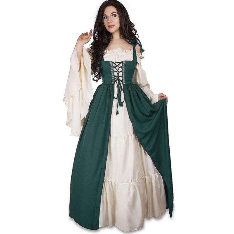 

Retro European & American Renaissance Robe Dress with Lace-Up Waist - Medieval Court Performance Costume S