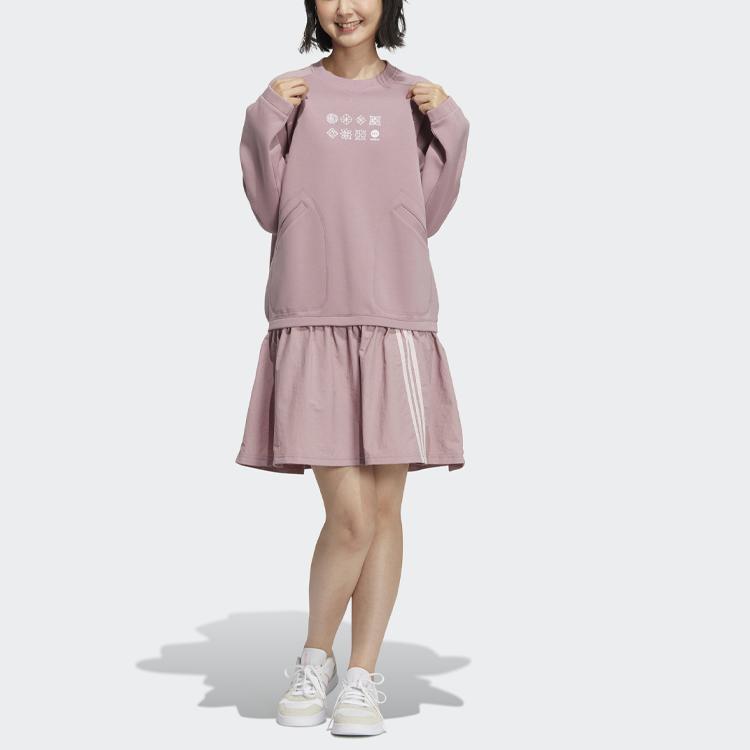 Adidas Neo CNY Print A-Line Sports Long Sleeve Dress Women Dress Purple Pink HM9884