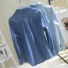 Damen Frühlings Langarm Denim Bluse Blau Revershemd