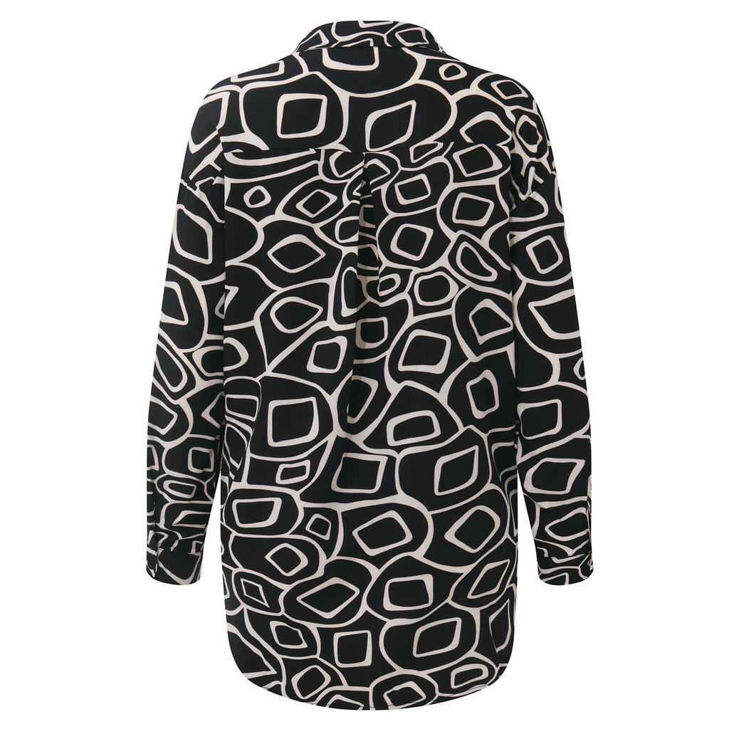 Damen Casual Fashion Print Einreihiges Revers Nähte Langarm Lose Hemd