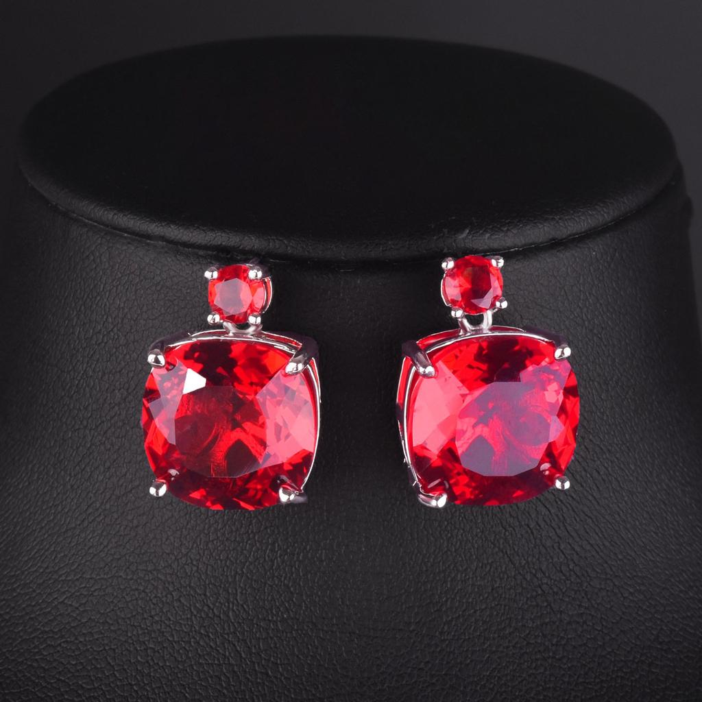 Imitation Paraiba Green Diamond Necklace Set Chain Luxury Full Diamond Redstone Dinner Wedding Stud Earrings Ring Women