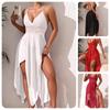 Camisón de Malla con Parches de Encaje Escote en V Profundo Abertura Alta Multicolor Sexy Ropa de Dormir para Mujer 863 Atrevido Femenino Ropa de Dormir con Delicados Detalles de Encaje
