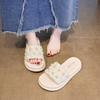 2025 Fashion Slippers Women's Summer Sweet Wind Versatile Muffin Thick-soled Cloth Pearl Shoes Beach Cool Slippers