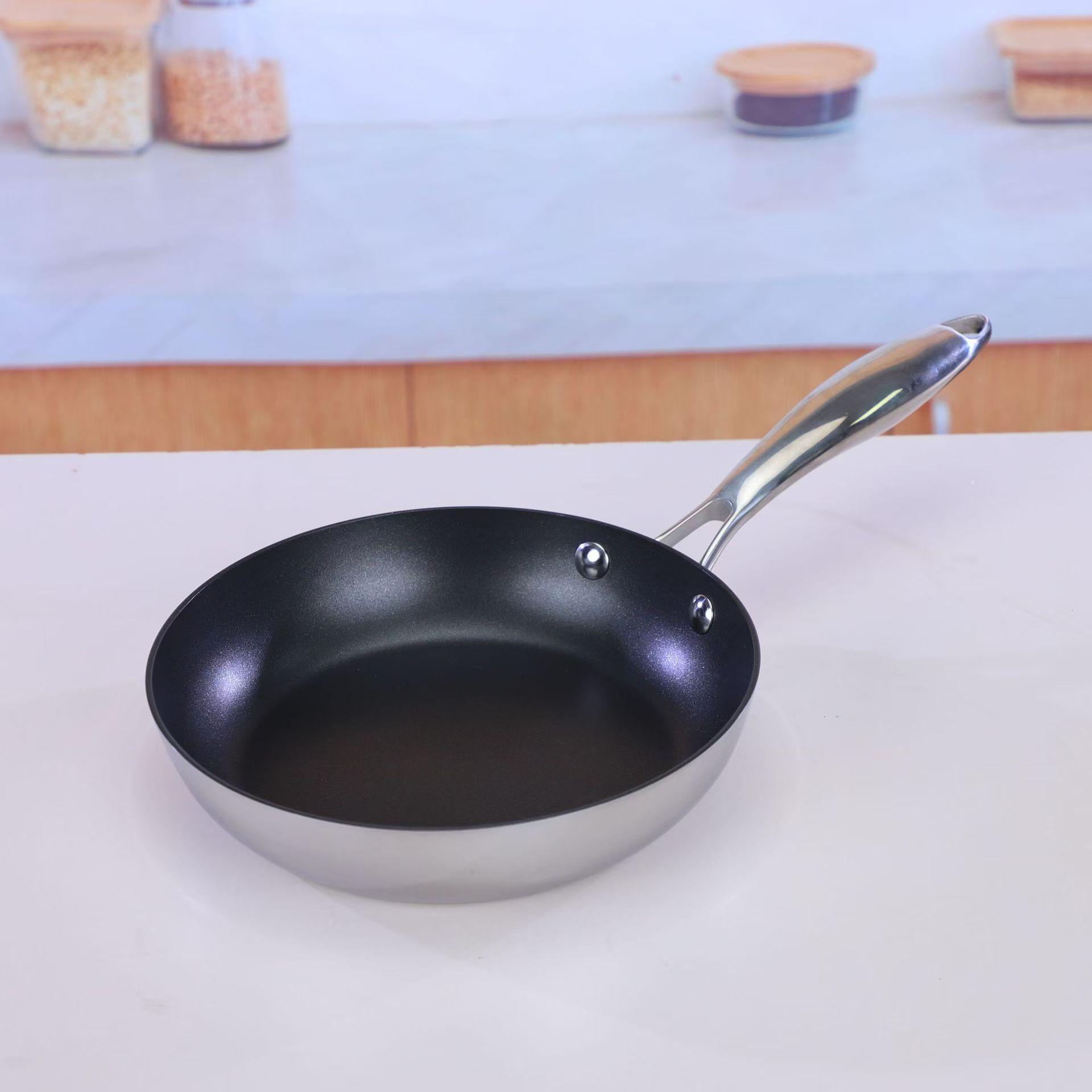 Daikin 304 Non-Stick Flat-Bottom Frying Pan, Universal for Gas & Induction Cooktops, Commercial Smokeless Wok. 20cm