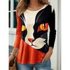 Women's 3d Colorful Cartoon Kawaii Cat Print Autumn Long Sleeve Tops Women's T-Shirt O-Neck Oversized Ladies Clothing