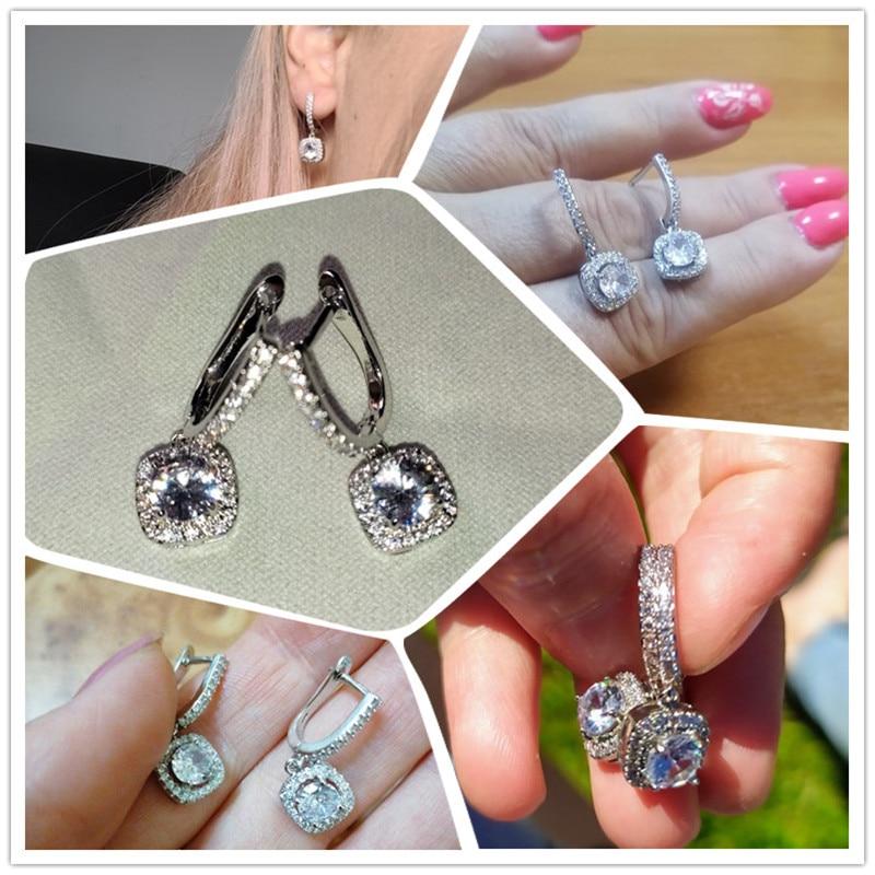 Huitan Neue Trendige Quadratische Hängeohrringe Brillant Braut Verlobung Hochzeitsschmuck Elegant Weiblich Hängeohrring Feines Geschenk
