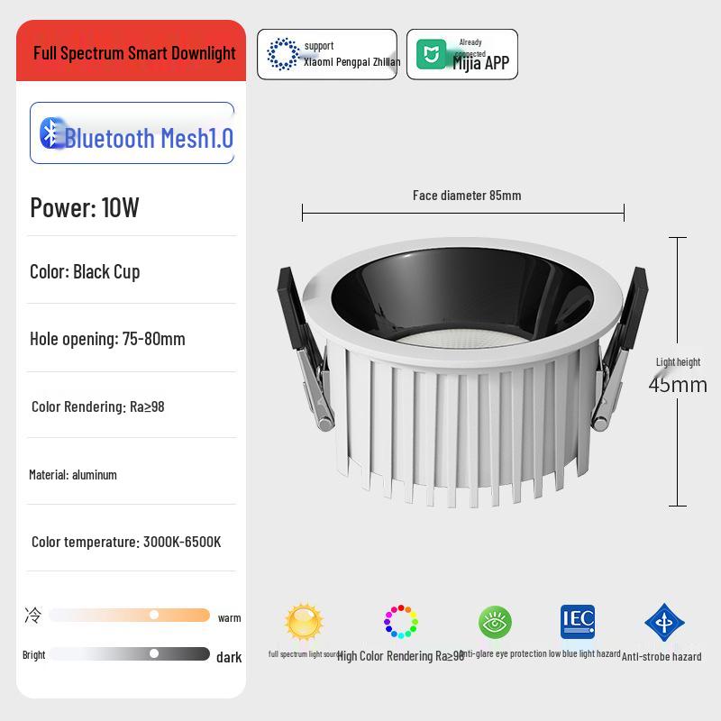 Mijia Smart LED Einbaustrahler: Bluetooth 2.0, Vollspektrum, Integrierte Deckenleuchte für Wohnzimmer